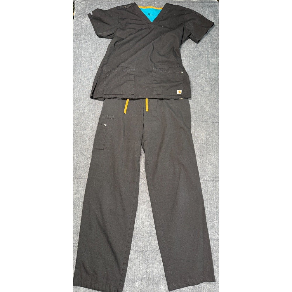 Carhartt Force Scrub Set Womens Small Black Medical Uniform Top Pants